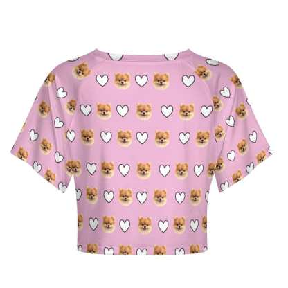 FacePajamas Womens Short Set-SDS Custom Women's Short Sleeved Navel Exposed Sleepwear Pet Face Personalized Seamless Face Sleepwear Shorts