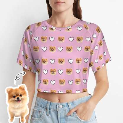 FacePajamas Womens Short Set-SDS Custom Women's Short Sleeved Navel Exposed Sleepwear Pet Face Personalized Seamless Face Sleepwear Shorts