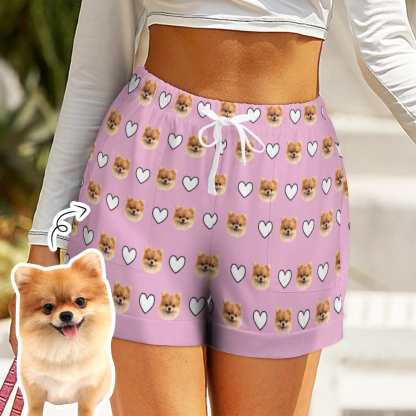 FacePajamas Womens Short Set-SDS Custom Women's Short Sleeved Navel Exposed Sleepwear Pet Face Personalized Seamless Face Sleepwear Shorts