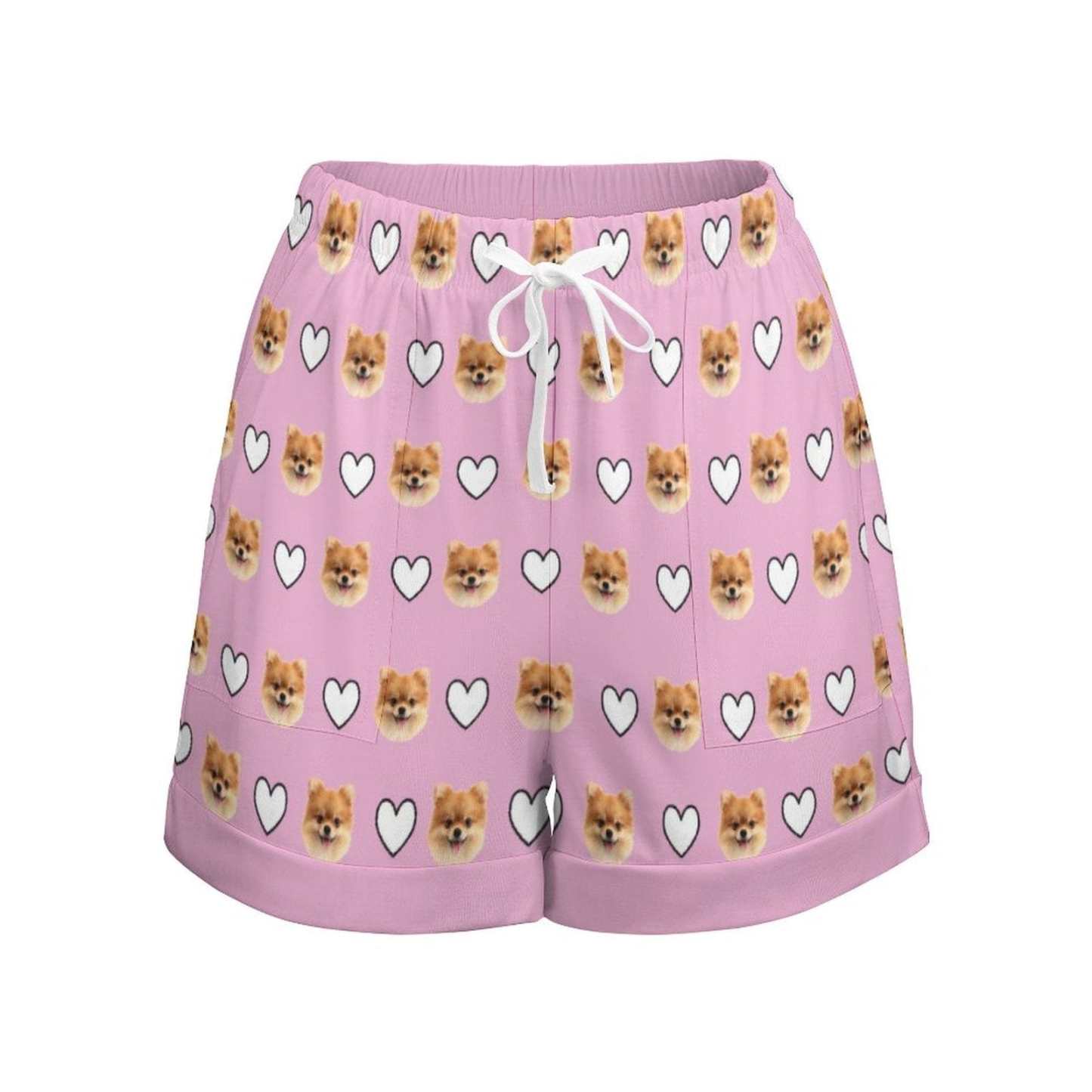 FacePajamas Womens Short Set-SDS Custom Women's Short Sleeved Navel Exposed Sleepwear Pet Face Personalized Seamless Face Sleepwear Shorts