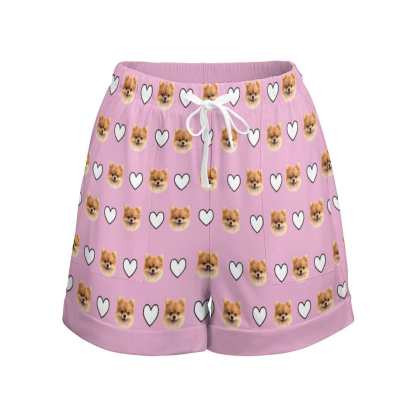 FacePajamas Womens Short Set-SDS Custom Women's Short Sleeved Navel Exposed Sleepwear Pet Face Personalized Seamless Face Sleepwear Shorts