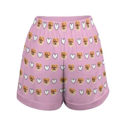 FacePajamas Womens Short Set-SDS Custom Women's Short Sleeved Navel Exposed Sleepwear Pet Face Personalized Seamless Face Sleepwear Shorts