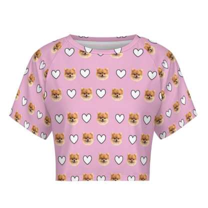 FacePajamas Womens Short Set-SDS Custom Women's Short Sleeved Navel Exposed Sleepwear Pet Face Personalized Seamless Face Sleepwear Shorts