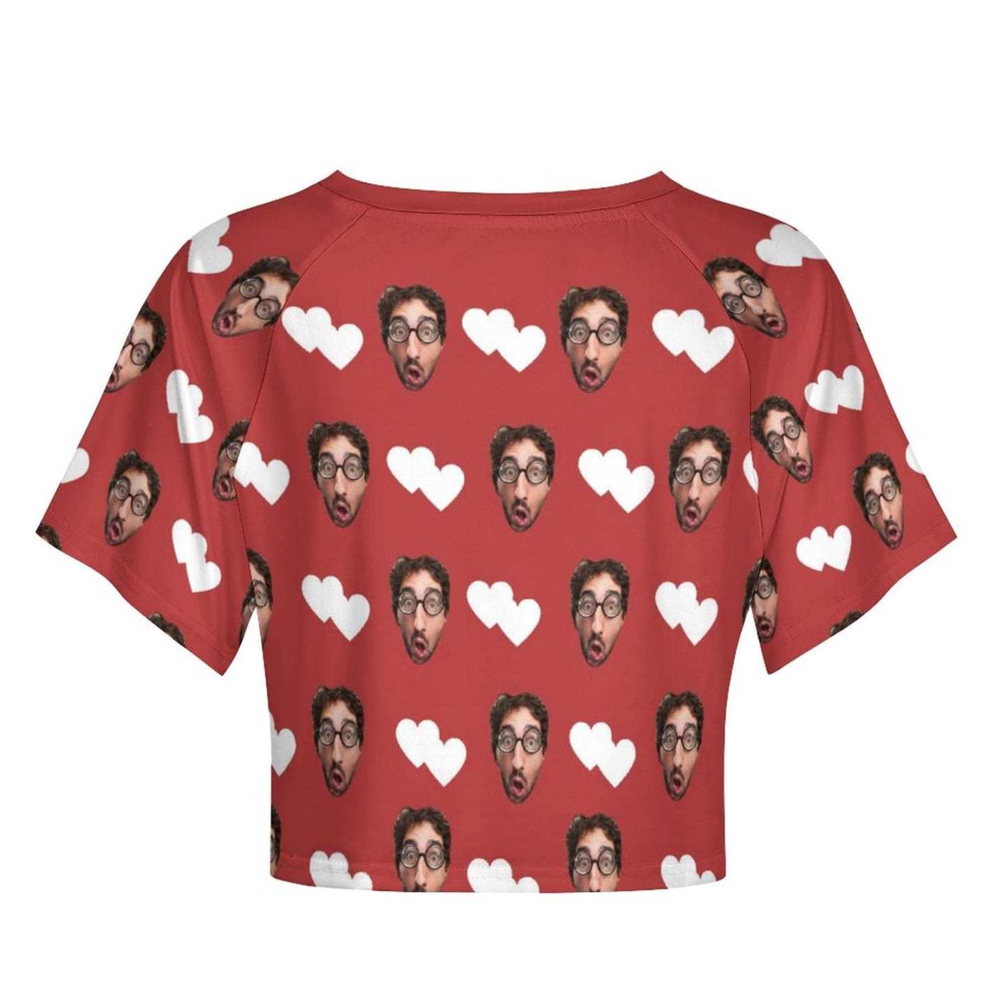 FacePajamas Womens Short Set-SDS Custom Women's Short Sleeved Navel Exposed Sleepwear Red Hearts Personalized Seamless Face Sleepwear Shorts