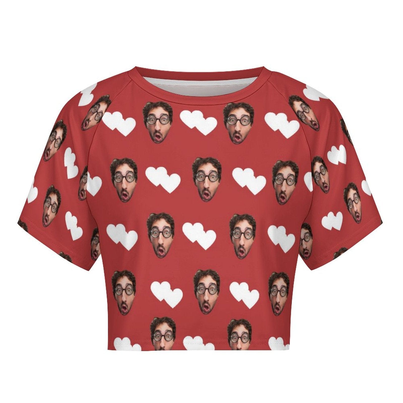 FacePajamas Womens Short Set-SDS Custom Women's Short Sleeved Navel Exposed Sleepwear Red Hearts Personalized Seamless Face Sleepwear Shorts