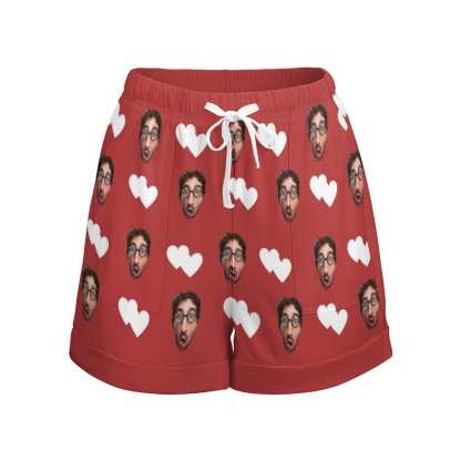 FacePajamas Womens Short Set-SDS Custom Women's Short Sleeved Navel Exposed Sleepwear Red Hearts Personalized Seamless Face Sleepwear Shorts