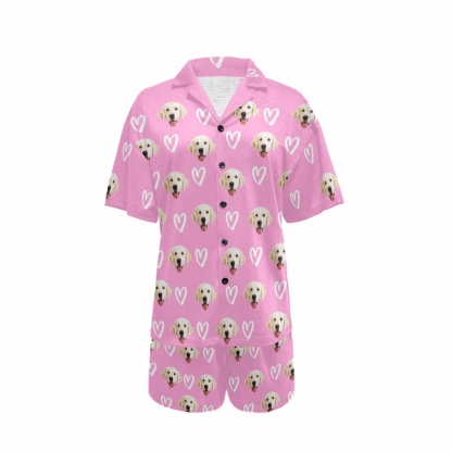 FacePajamas Custom Women's Short V-Neck Pink Pajama Set Valentine's Day with My Special Sweetheart