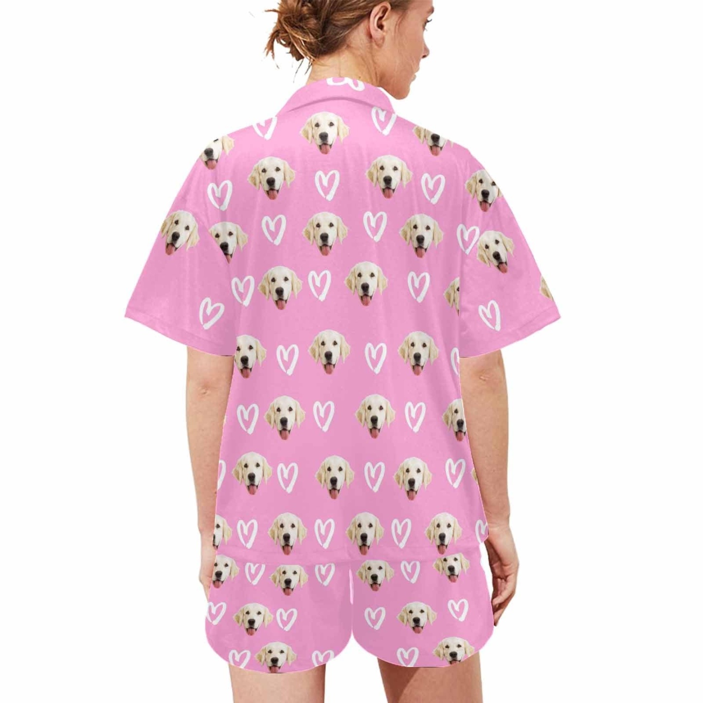 FacePajamas Custom Women's Short V-Neck Pink Pajama Set Valentine's Day with My Special Sweetheart