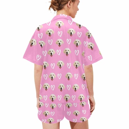 FacePajamas Custom Women's Short V-Neck Pink Pajama Set Valentine's Day with My Special Sweetheart