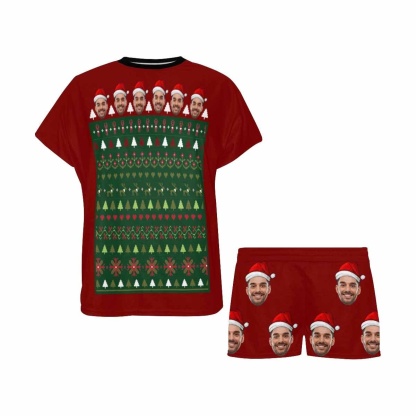 FacePajamas Pajama Custom Womens Christmas Pajamas Loungewear Personalized Face Christmas Tree Women's Short Pajama Set