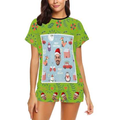 FacePajamas Pajama Custom Womens Christmas Pajamas Personalized Face Christmas Bright Loungewear Women's Short Pajama Set