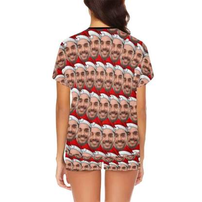 FacePajamas Pajama Custom Womens Christmas Pajamas Personalized Face Seamless Christmas Hat Women's Short Pajama Set