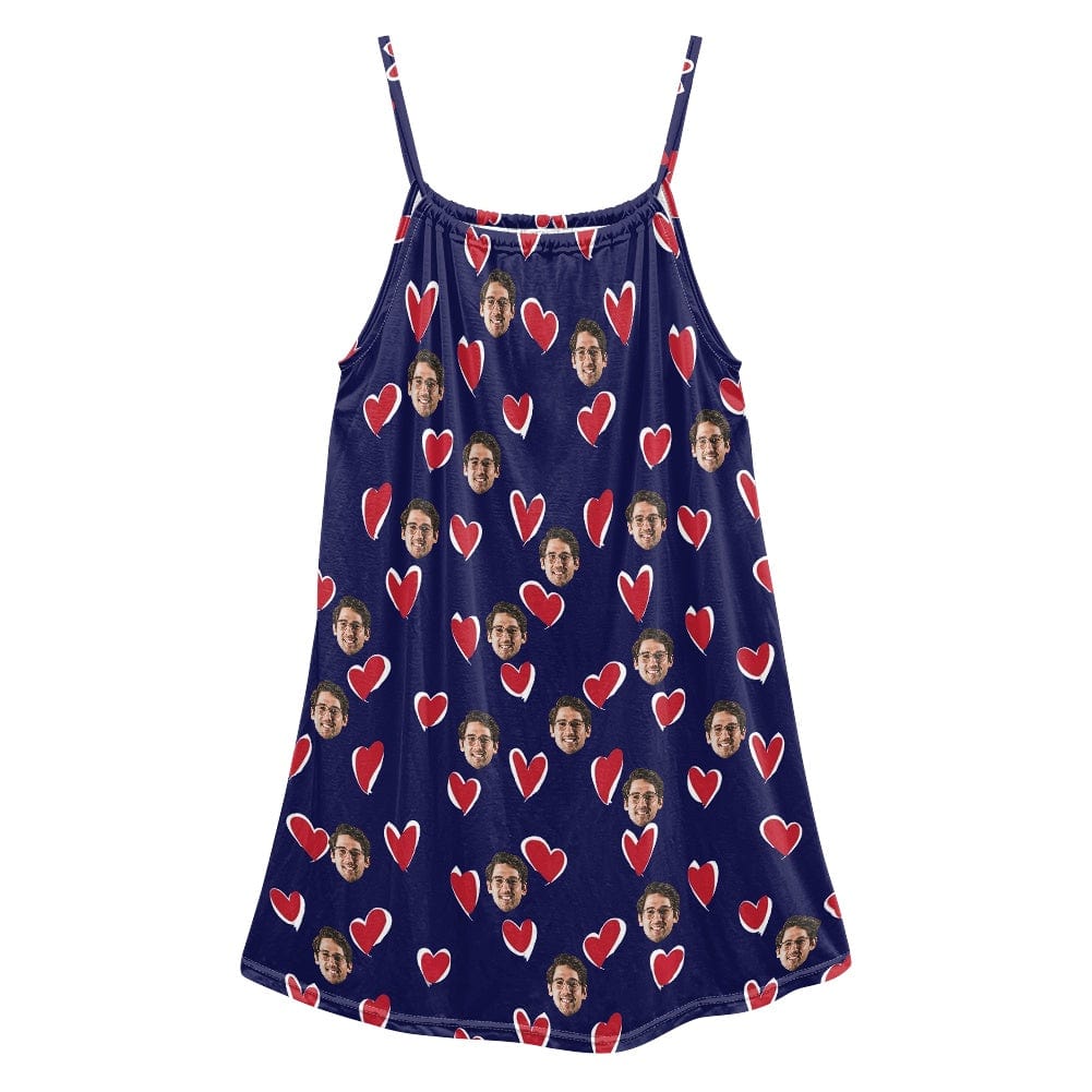 FacePajamas Pajama-2ML-ZD Custom Your Husband's Face Women Bule Suspender Nightdress Sleeveless Nightgown Soft Sleep Dress