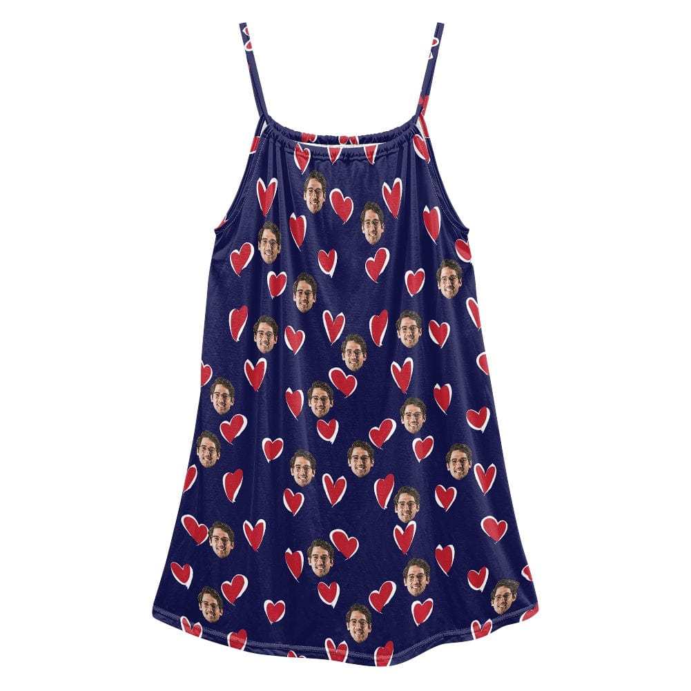FacePajamas Pajama-2ML-ZD Custom Your Husband's Face Women Bule Suspender Nightdress Sleeveless Nightgown Soft Sleep Dress
