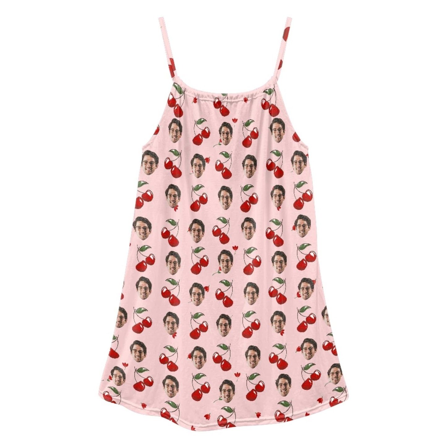 FacePajamas Pajama-2ML-ZD Custom Your Husband's Face Women Cute Cherry Suspender Nightdress Sleeveless Nightgown Soft Sleep Dress