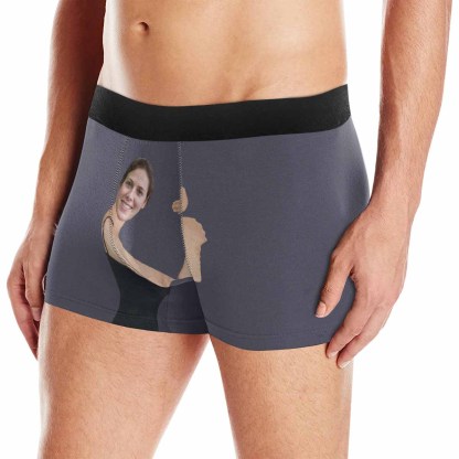 FacePajamas Underwear Dark Gray / XS [Made In USA] Personalized Photo Boxer Briefs Hug My Treasure Custom Underwear with Face for Men Personalize Gift for Husband or Boyfriend