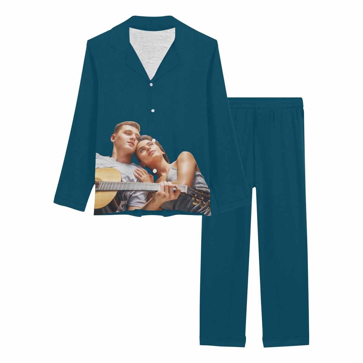 FacePajamas Pajama Dark Green / XS Custom Photo Pajamas Loving Couples Sleepwear Personalized Women's Slumber Party Long Pajama Set