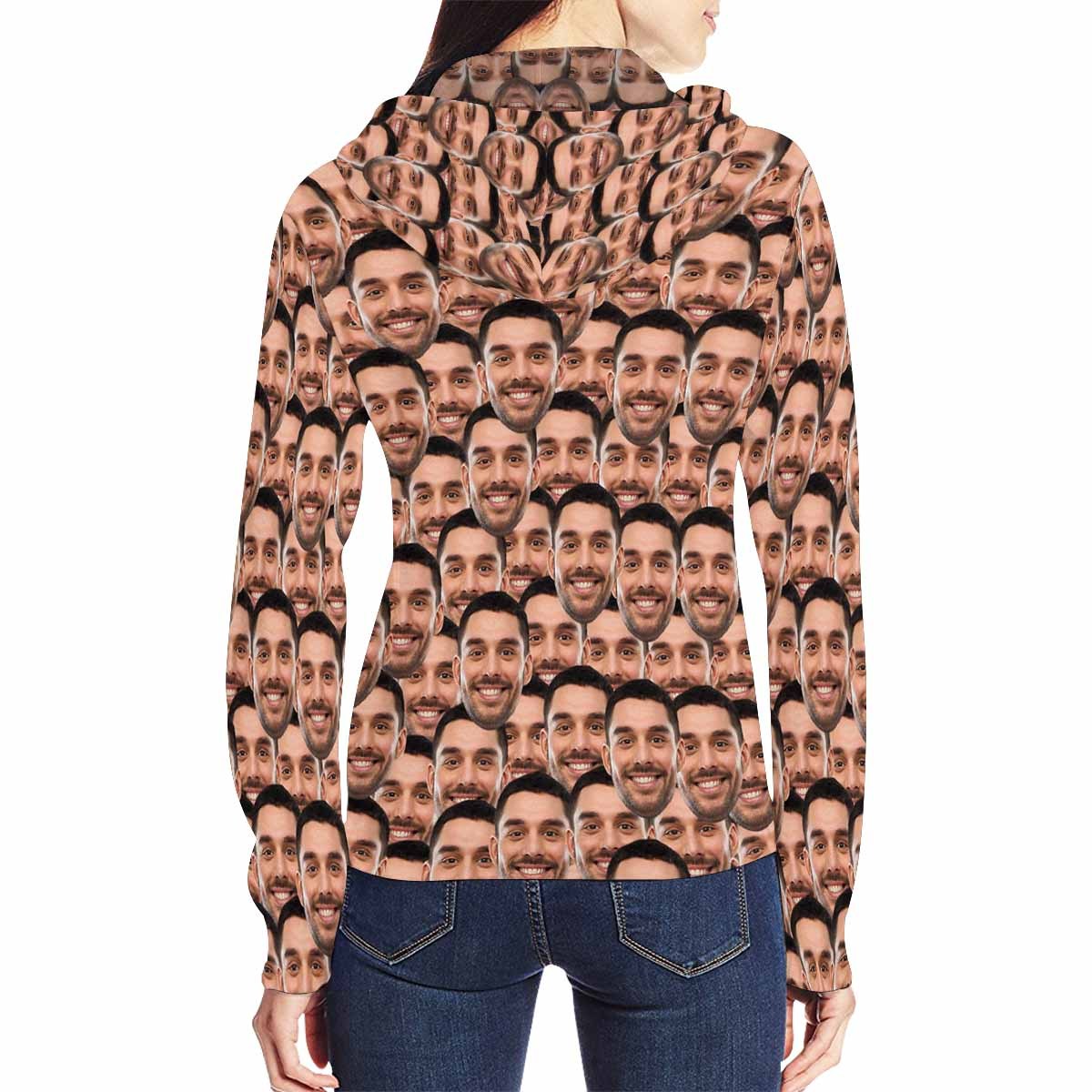 FacePajamas Hoodie-Full Zip-W ¡¾Discount - limited time¡¿Custom Face Women's All Over Print Full Zip Hoodie Personalized Husband Seamless Face Hoodie