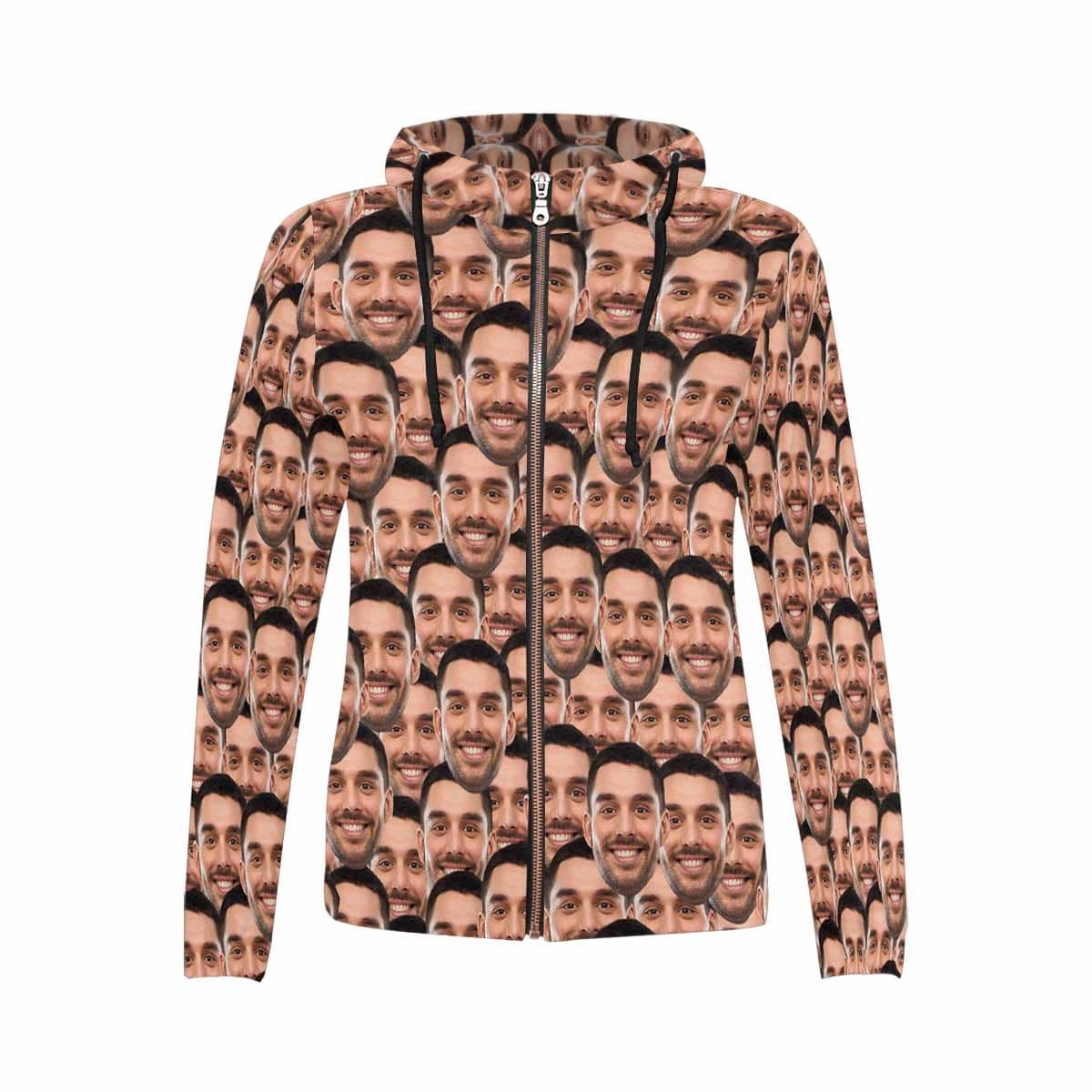 FacePajamas Hoodie-Full Zip-W ¡¾Discount - limited time¡¿Custom Face Women's All Over Print Full Zip Hoodie Personalized Husband Seamless Face Hoodie
