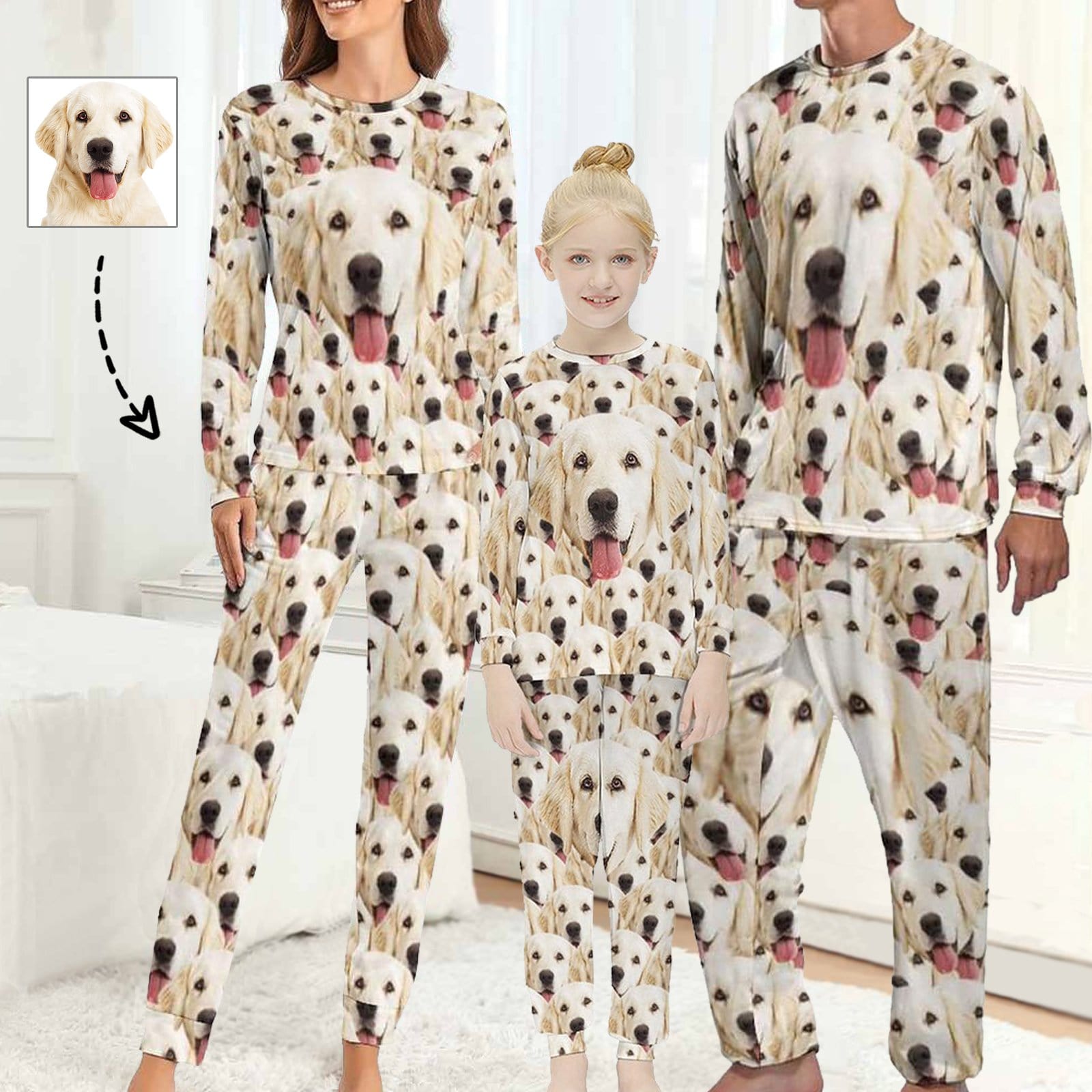 FacePajamas Pajama Dog Face Pajamas Custom Pet's Face Seamless Family Matching Long Sleeve Pajama Set Personalized Photo Loungewear