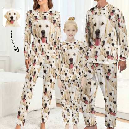 FacePajamas Pajama Dog Face Pajamas Custom Pet's Face Seamless Family Matching Long Sleeve Pajama Set Personalized Photo Loungewear