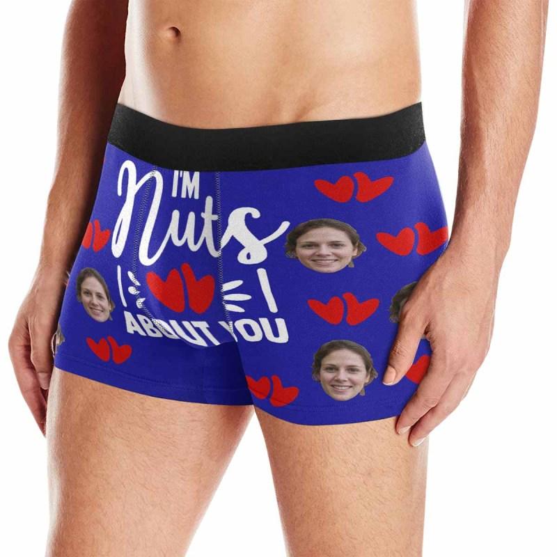 FacePajamas Underwear Face / Blue / XS Custom Face Boxer Briefs I'm Nuts About You Personalized Photo Undies Face Boxer Underwear Valentine's Day for Him