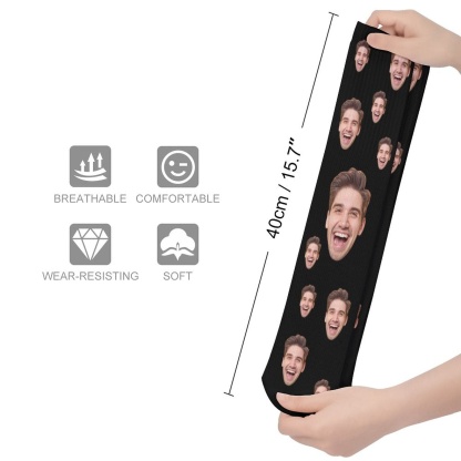 FacePajamas Sublimated Crew Socks-2WH-SDS Face on Socks Custom Black Background Personalized Sublimated Crew Socks Gift Idea For Men Women