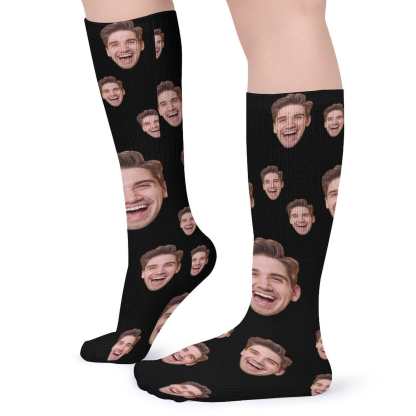 FacePajamas Sublimated Crew Socks-2WH-SDS Face on Socks Custom Black Background Personalized Sublimated Crew Socks Gift Idea For Men Women