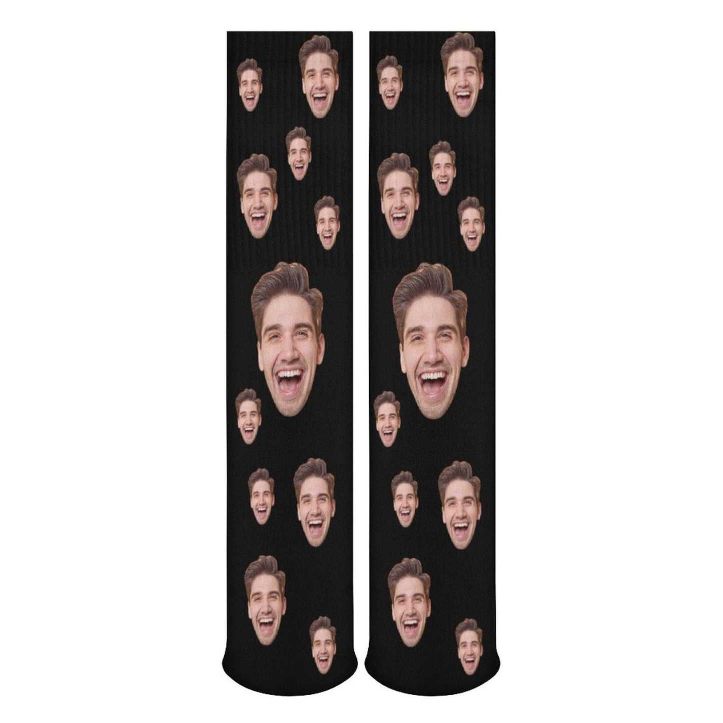 FacePajamas Sublimated Crew Socks-2WH-SDS Face on Socks Custom Black Background Personalized Sublimated Crew Socks Gift Idea For Men Women
