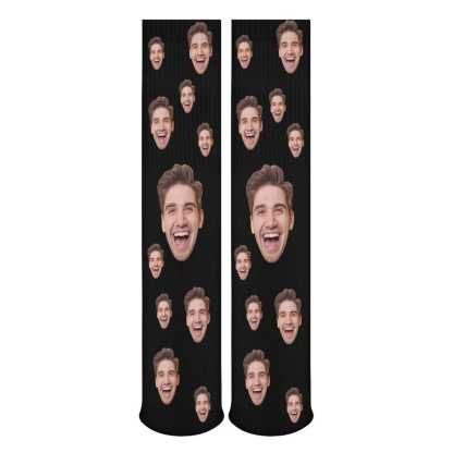 FacePajamas Sublimated Crew Socks-2WH-SDS Face on Socks Custom Black Background Personalized Sublimated Crew Socks Gift Idea For Men Women
