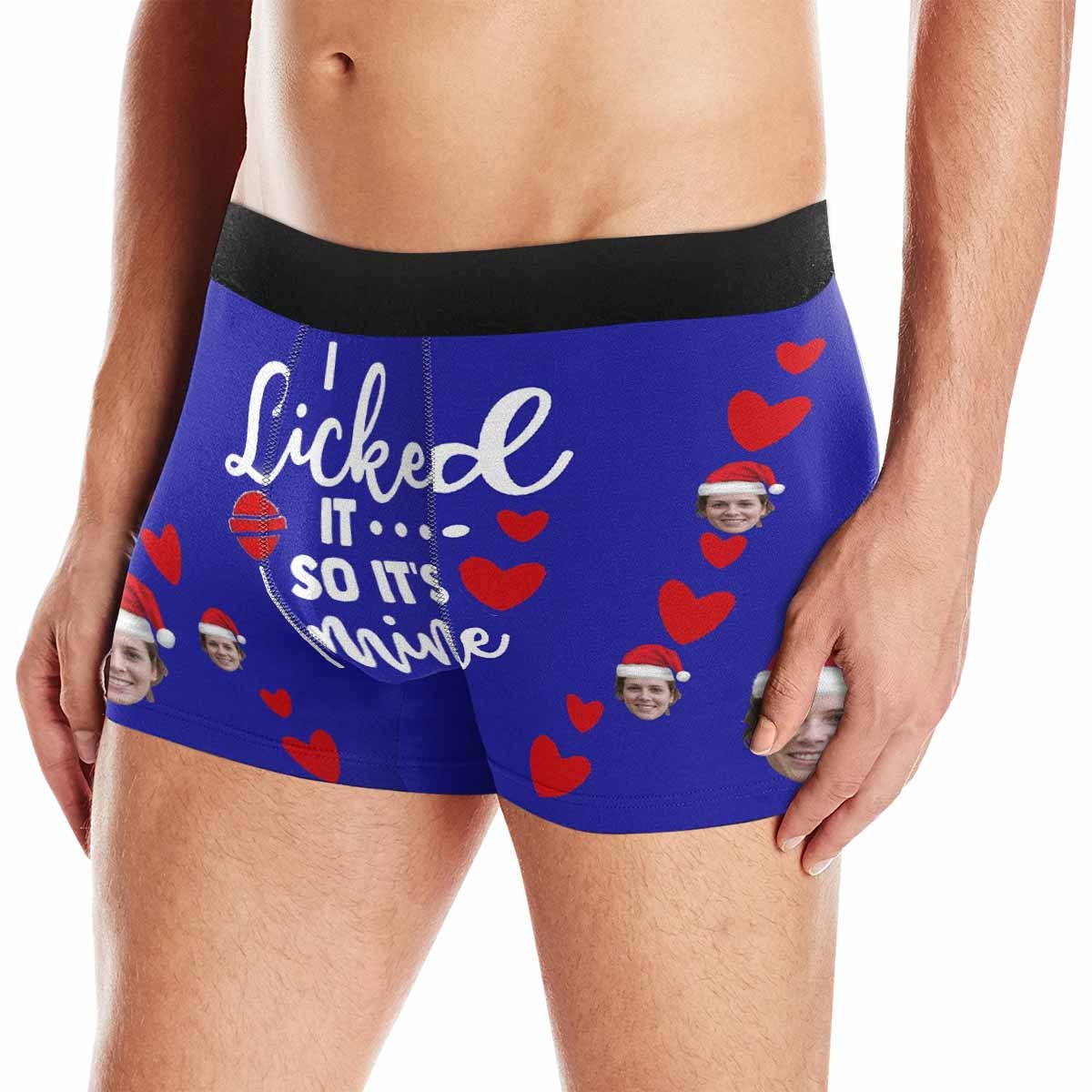 FacePajamas Underwear Face with Santa Hat / Blue / XS [Made In USA] Custom Men's Boxer Briefs with Girlfriend Face I Licked It Red Love Personalized Boxers Underwear For Valentine's Day Gift