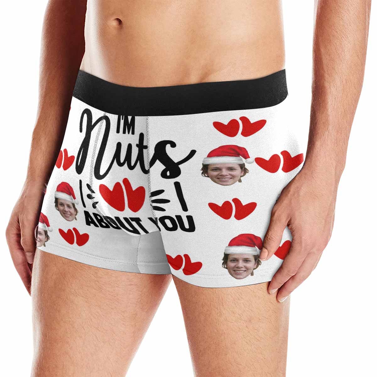 FacePajamas Underwear Face with Santa Hat / White / XS Custom Face Boxer Briefs I'm Nuts About You Personalized Photo Undies Face Boxer Underwear Valentine's Day for Him