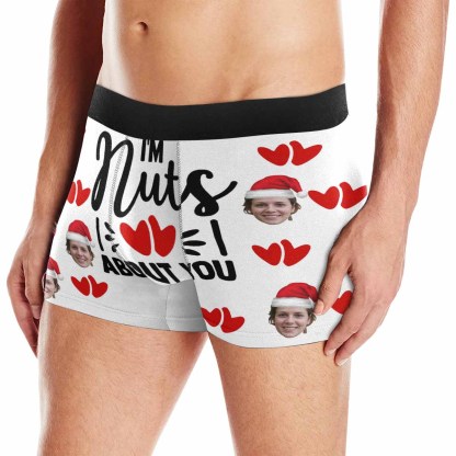 FacePajamas Underwear Face with Santa Hat / White / XS Custom Face Boxer Briefs I'm Nuts About You Personalized Photo Undies Face Boxer Underwear Valentine's Day for Him