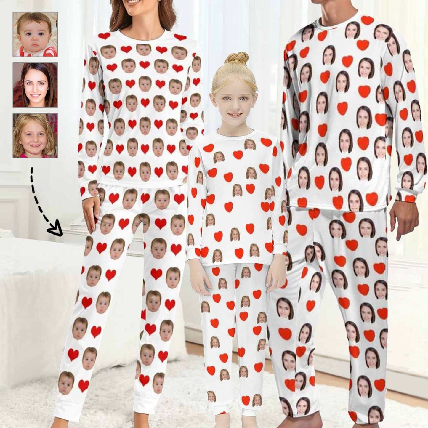 FacePajamas Pajama Family Matching Pajamas Custom Face Love Heart Sleepwear Personalized Family Matching Long Sleeve Pajama Set
