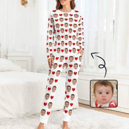 FacePajamas Pajama Family Matching Pajamas Custom Face Love Heart Sleepwear Personalized Family Matching Long Sleeve Pajama Set
