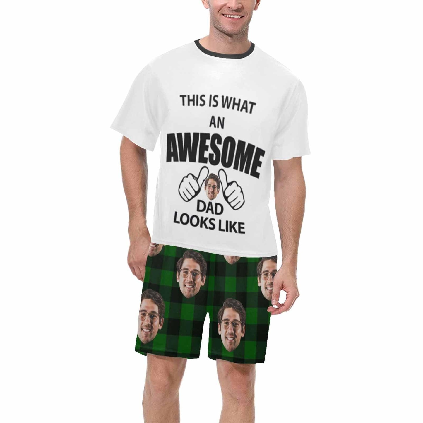 FacePajamas Pajama #Father's Day Pajamas-Custom Face Awesome Dad Looks Like Men's Crew Neck Short Sleeve Pajama Set