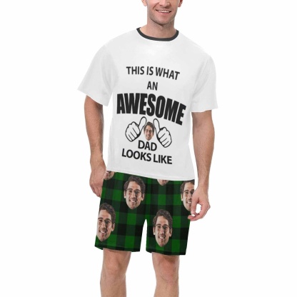 FacePajamas Pajama #Father's Day Pajamas-Custom Face Awesome Dad Looks Like Men's Crew Neck Short Sleeve Pajama Set
