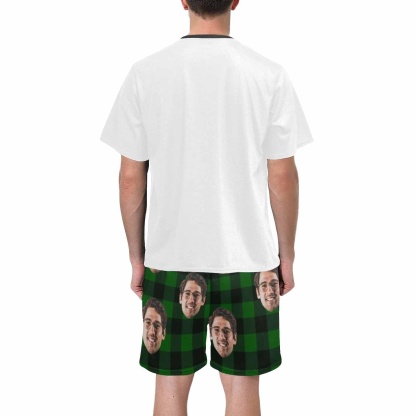 FacePajamas Pajama #Father's Day Pajamas-Custom Face Awesome Dad Looks Like Men's Crew Neck Short Sleeve Pajama Set