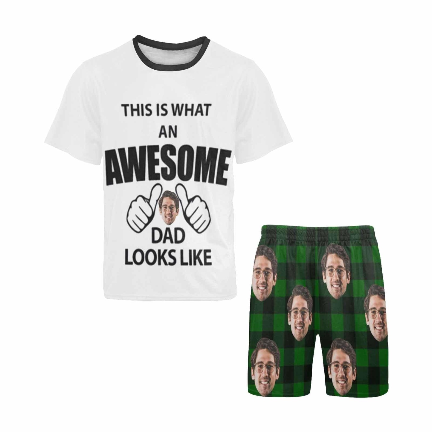 FacePajamas Pajama #Father's Day Pajamas-Custom Face Awesome Dad Looks Like Men's Crew Neck Short Sleeve Pajama Set