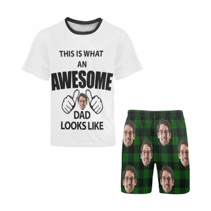 FacePajamas Pajama #Father's Day Pajamas-Custom Face Awesome Dad Looks Like Men's Crew Neck Short Sleeve Pajama Set
