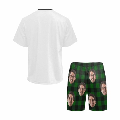FacePajamas Pajama #Father's Day Pajamas-Custom Face Awesome Dad Looks Like Men's Crew Neck Short Sleeve Pajama Set
