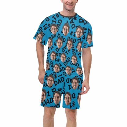 FacePajamas Pajama #Father's Day Pajamas-Custom Face My Cool Dad  Men's Crew Neck Short Sleeve Pajama Set