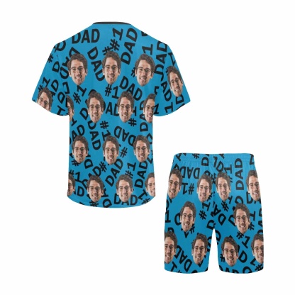 FacePajamas Pajama #Father's Day Pajamas-Custom Face My Cool Dad  Men's Crew Neck Short Sleeve Pajama Set