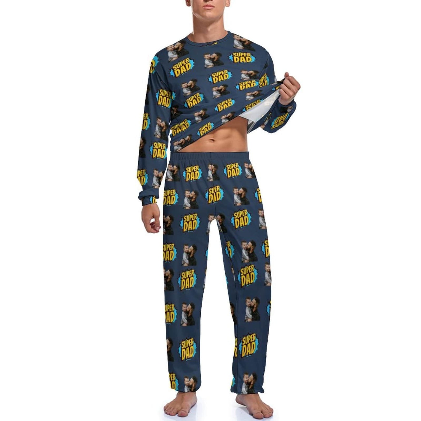 FacePajamas Pajama Father's Loungewear Custom Photo Super Dad Men's Pajamas Personalized Photo Pajama Set for Him