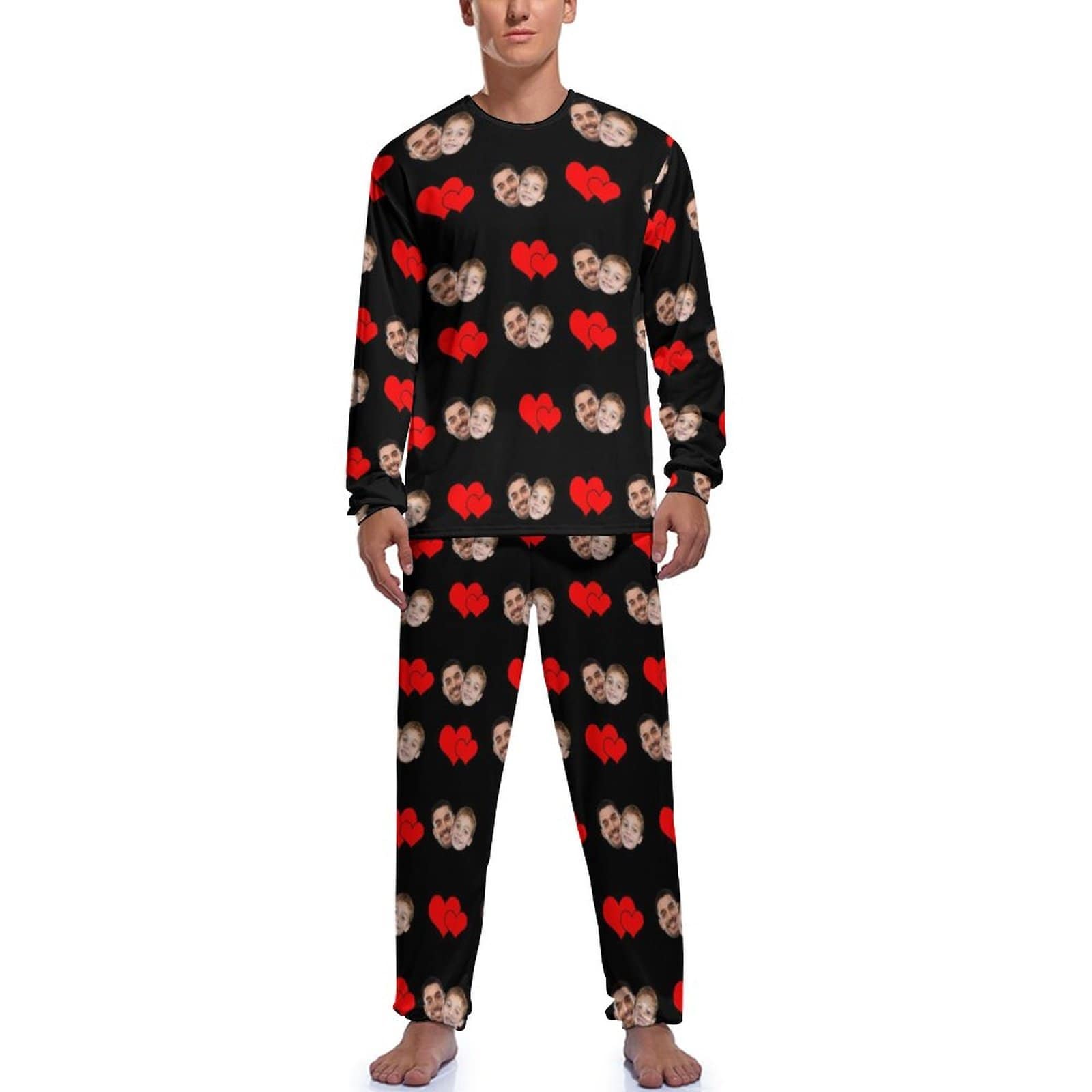 FacePajamas Pajama Father's Photo Pajamas Custom Face Dad Love Kids Love Heart Men's Pajamas Personalized Pajama Set Funny Long Sleeve Nightwear