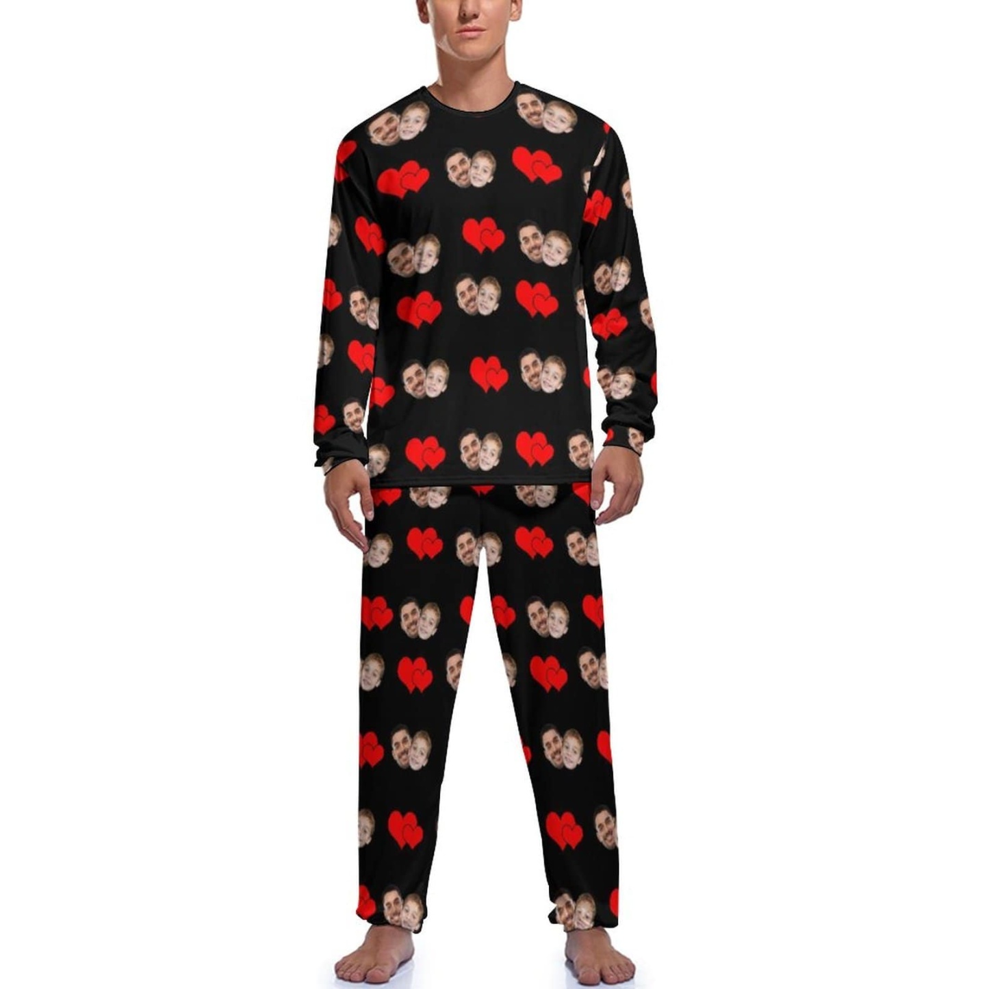 FacePajamas Pajama Father's Photo Pajamas Custom Face Dad Love Kids Love Heart Men's Pajamas Personalized Pajama Set Funny Long Sleeve Nightwear