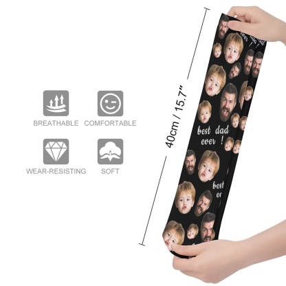 FacePajamas Sublimated Crew Socks-2WH-SDS Fathers Day Socks With Custom Dad Kid Face Black Background Personalized Sublimated Crew Socks Gift For Australian Father's Day