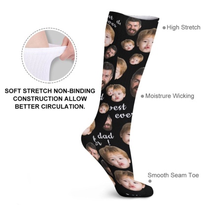 FacePajamas Sublimated Crew Socks-2WH-SDS Fathers Day Socks With Custom Dad Kid Face Black Background Personalized Sublimated Crew Socks Gift For Australian Father's Day