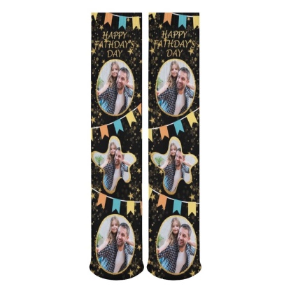 FacePajamas Sublimated Crew Socks-2WH-SDS Fathers Day Socks With Custom Photo Star Happy Father's Day Personalized Sublimated Crew Socks Gift For Australian Father's Day