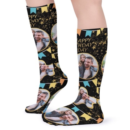 FacePajamas Sublimated Crew Socks-2WH-SDS Fathers Day Socks With Custom Photo Star Happy Father's Day Personalized Sublimated Crew Socks Gift For Australian Father's Day